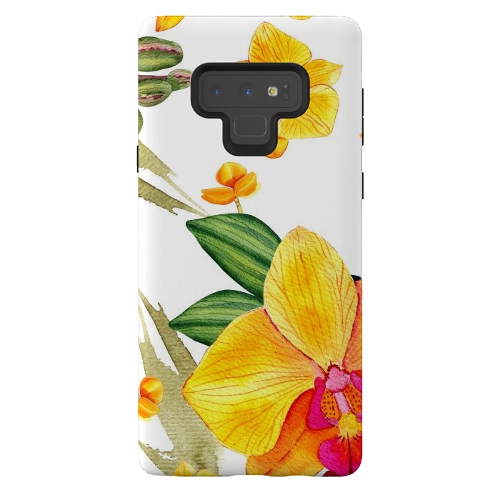 Galaxy Note 9 StrongFit watercolor yellow orchid flowers by haroulita