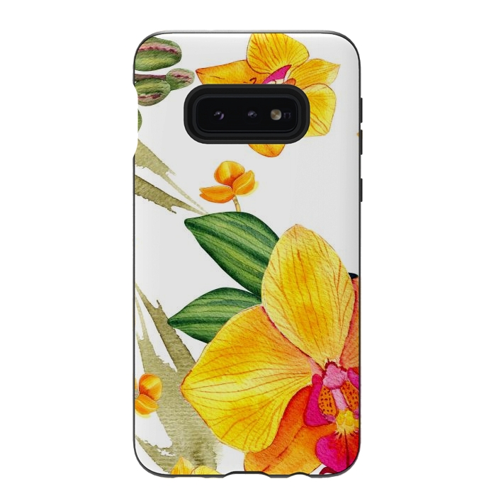 Galaxy S10e StrongFit watercolor yellow orchid flowers by haroulita