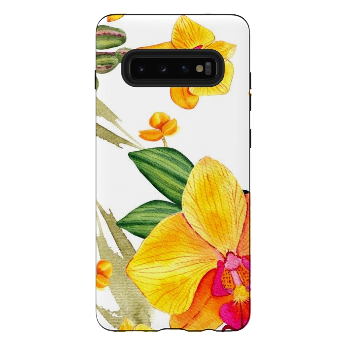 Galaxy S10 plus StrongFit watercolor yellow orchid flowers by haroulita