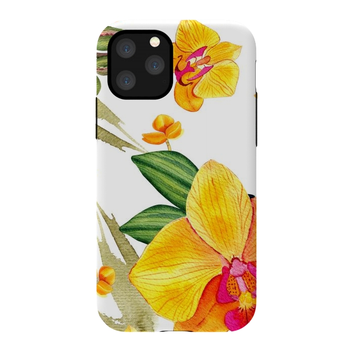 iPhone 11 Pro StrongFit watercolor yellow orchid flowers by haroulita