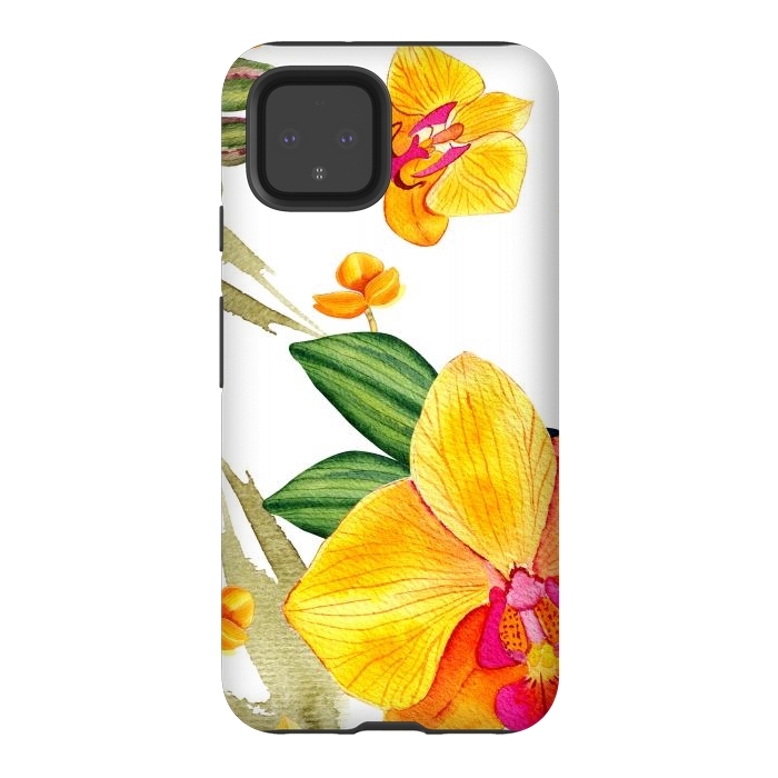 Pixel 4 StrongFit watercolor yellow orchid flowers by haroulita
