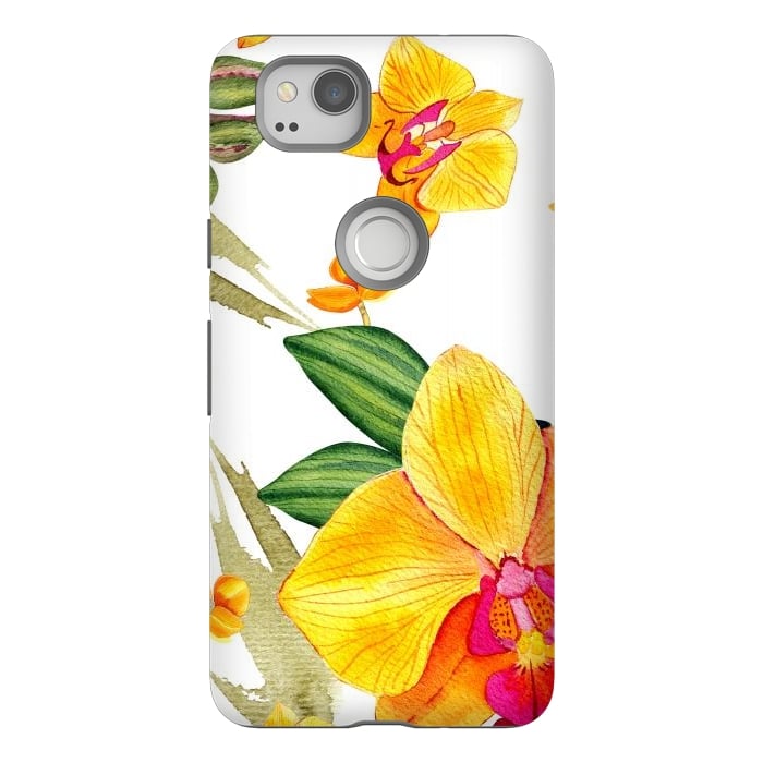 Pixel 2 StrongFit watercolor yellow orchid flowers by haroulita