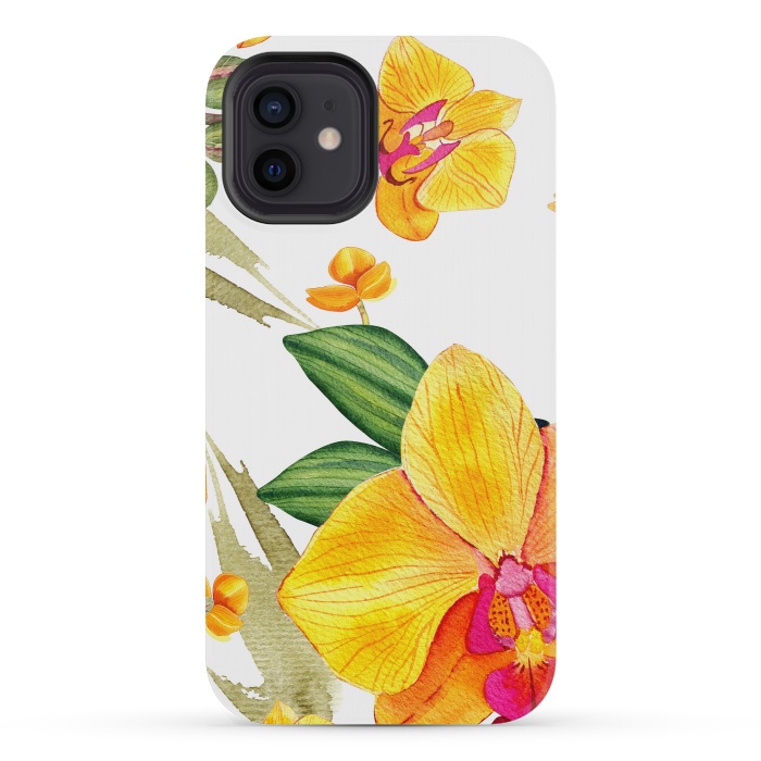 iPhone 12 mini StrongFit watercolor yellow orchid flowers by haroulita
