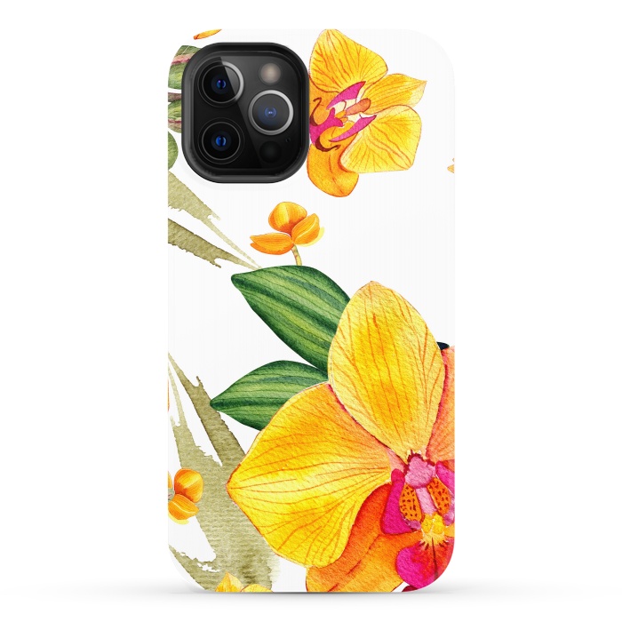 iPhone 12 Pro StrongFit watercolor yellow orchid flowers by haroulita
