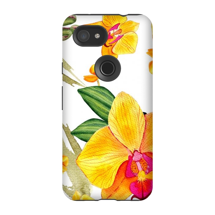 Pixel 3A StrongFit watercolor yellow orchid flowers by haroulita