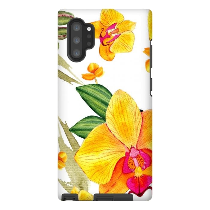 Galaxy Note 10 plus StrongFit watercolor yellow orchid flowers by haroulita