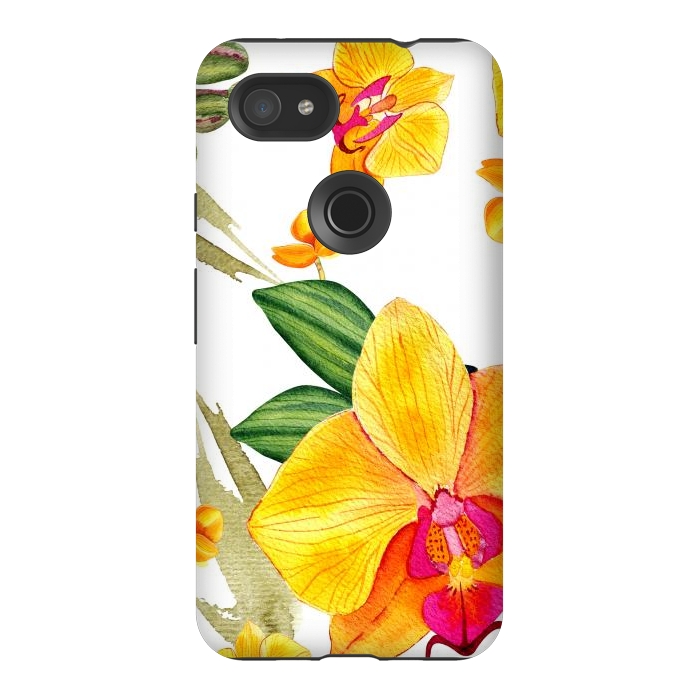 Pixel 3AXL StrongFit watercolor yellow orchid flowers by haroulita