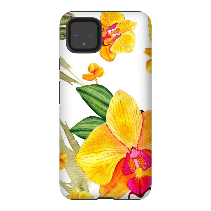 Pixel 4XL StrongFit watercolor yellow orchid flowers by haroulita