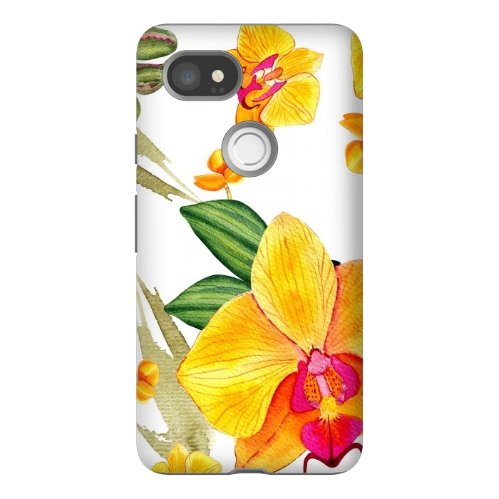 Pixel 2XL StrongFit watercolor yellow orchid flowers by haroulita