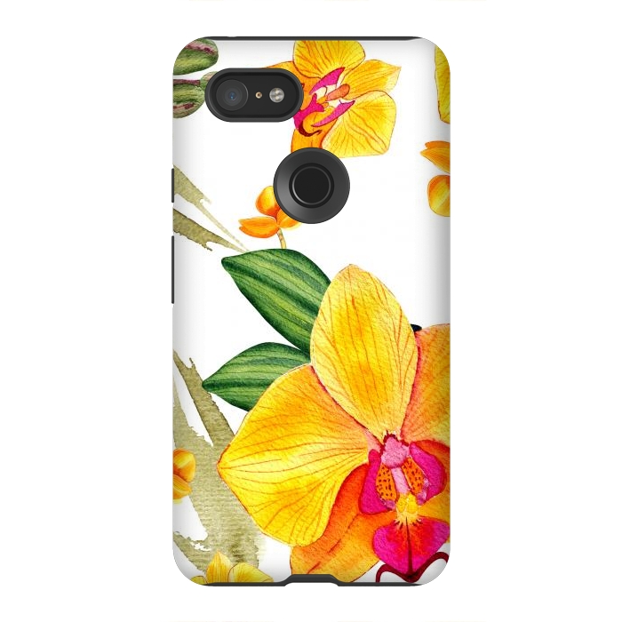 Pixel 3XL StrongFit watercolor yellow orchid flowers by haroulita