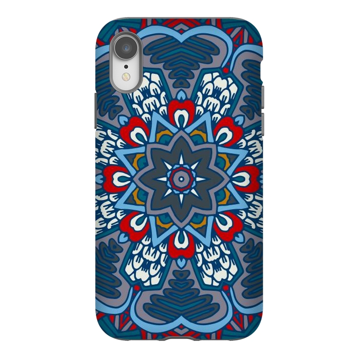 iPhone Xr StrongFit blue red star flower mandala by haroulita