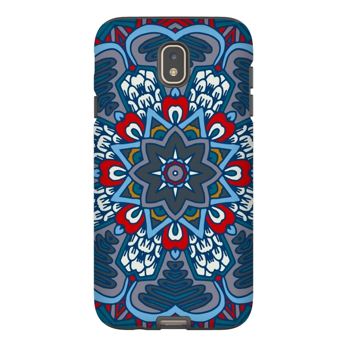 Galaxy J7 StrongFit blue red star flower mandala by haroulita