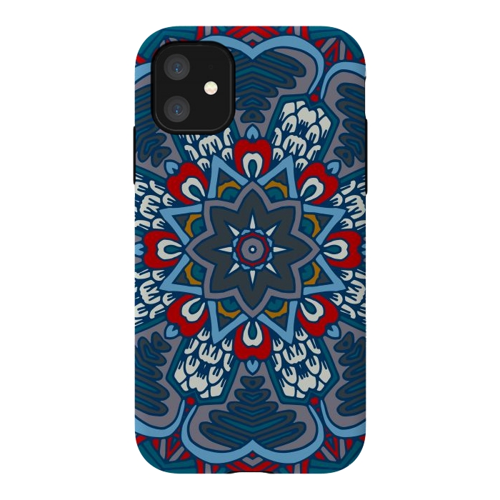 iPhone 11 StrongFit blue red star flower mandala by haroulita