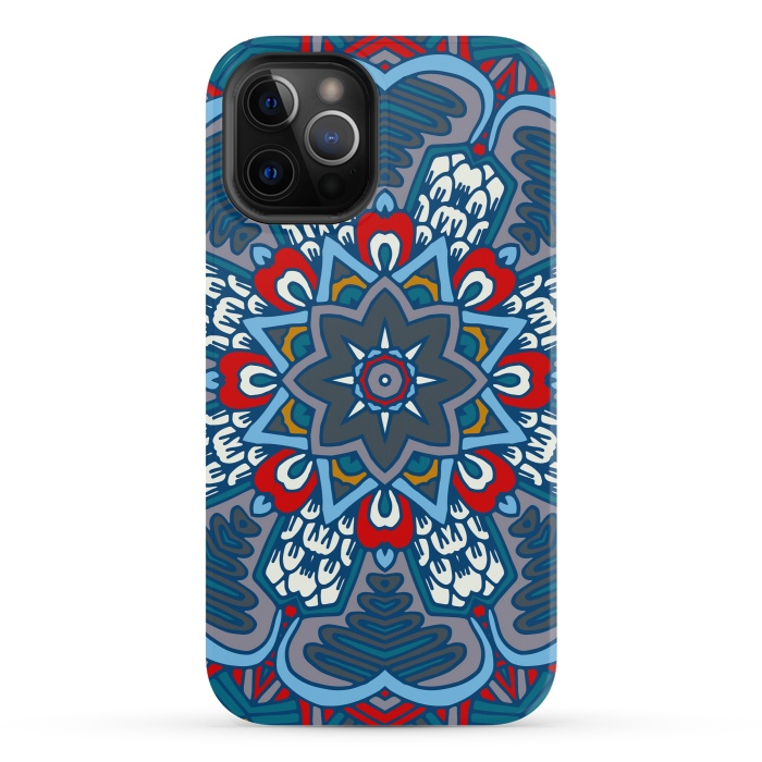 iPhone 12 Pro StrongFit blue red star flower mandala by haroulita