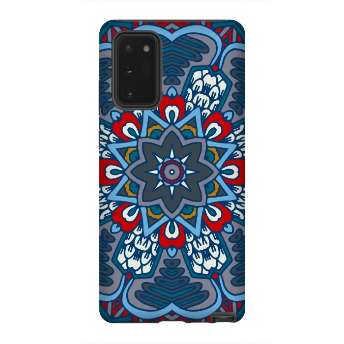 Galaxy Note 20 StrongFit blue red star flower mandala by haroulita