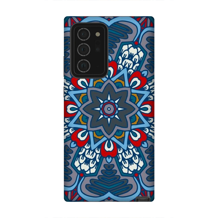 Galaxy Note 20 Ultra StrongFit blue red star flower mandala by haroulita
