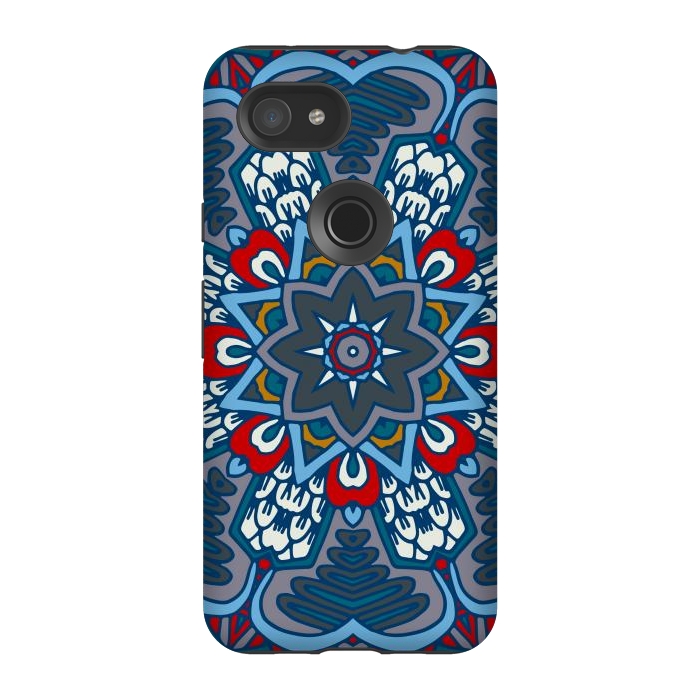 Pixel 3A StrongFit blue red star flower mandala by haroulita