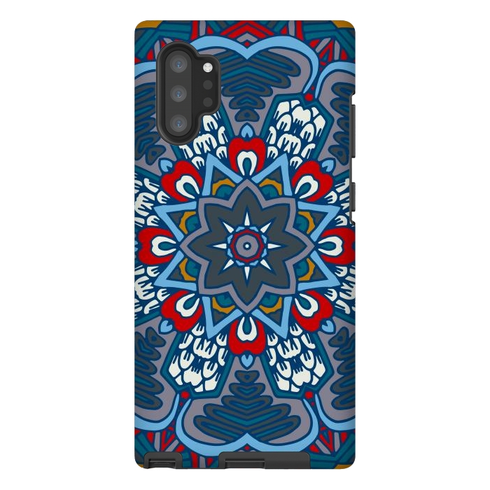 Galaxy Note 10 plus StrongFit blue red star flower mandala by haroulita