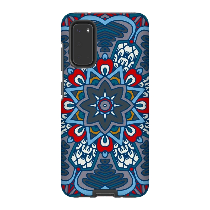 Galaxy S20 StrongFit blue red star flower mandala by haroulita