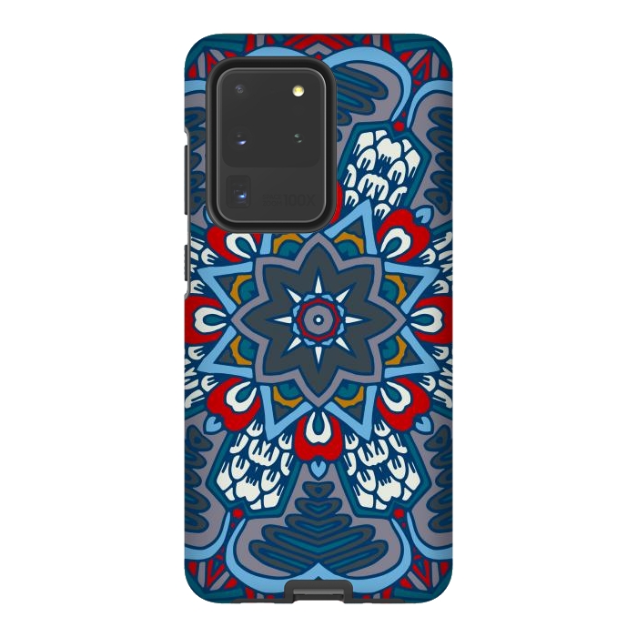 Galaxy S20 Ultra StrongFit blue red star flower mandala by haroulita