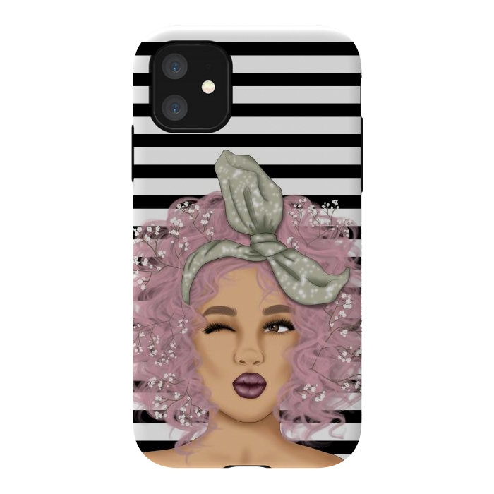 iPhone 11 StrongFit gorgeous woman with purple hair in black white background by haroulita