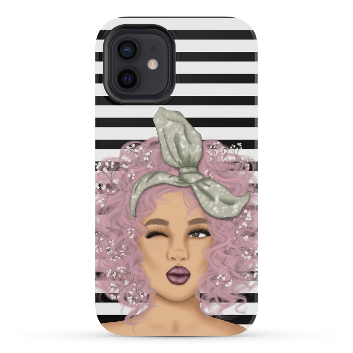 iPhone 12 mini StrongFit gorgeous woman with purple hair in black white background by haroulita