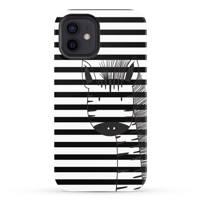iPhone 12 StrongFit minimal black white cute zebra by haroulita