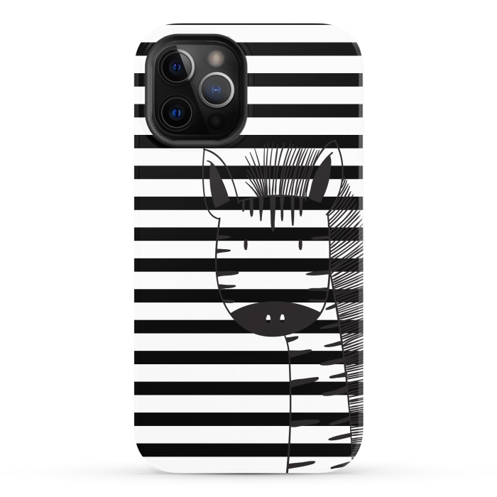iPhone 12 Pro StrongFit minimal black white cute zebra by haroulita