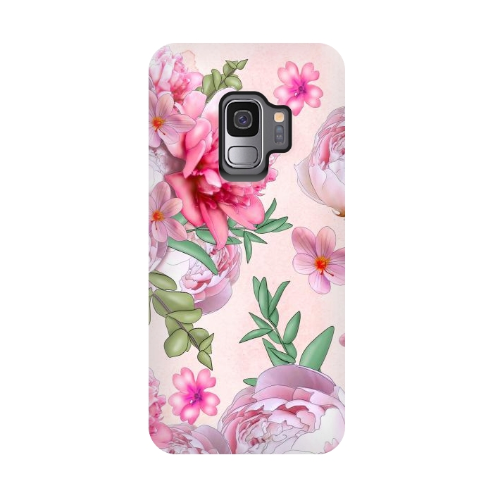 Galaxy S9 StrongFit purple pink peony flowers by haroulita