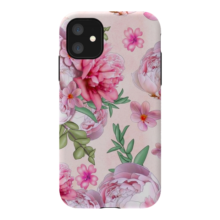 iPhone 11 StrongFit purple pink peony flowers by haroulita