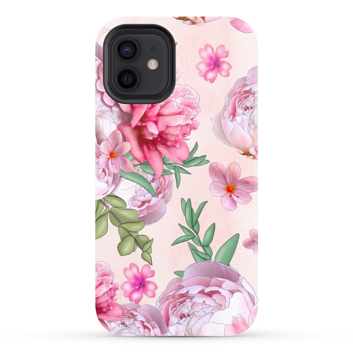 iPhone 12 StrongFit purple pink peony flowers by haroulita