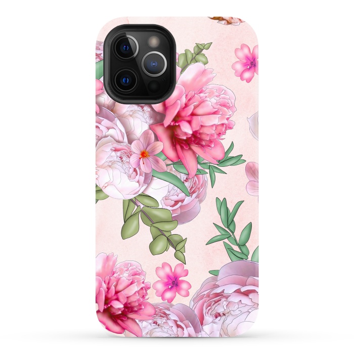 iPhone 12 Pro Max StrongFit purple pink peony flowers by haroulita