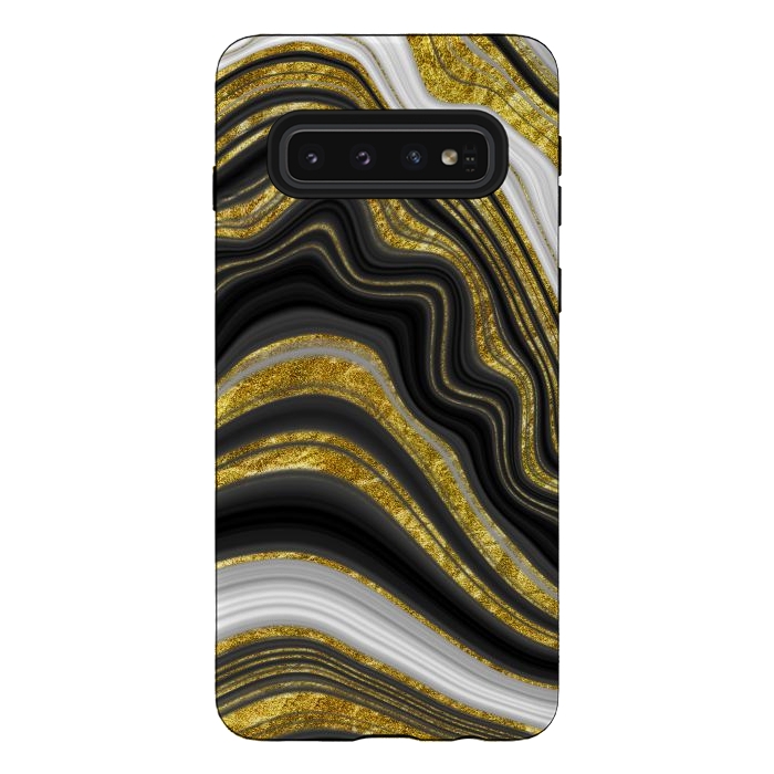 Galaxy S10 StrongFit elegant marble golden waves by haroulita