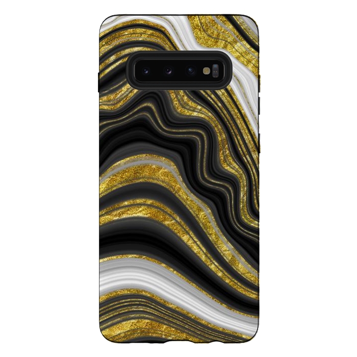 Galaxy S10 plus StrongFit elegant marble golden waves by haroulita