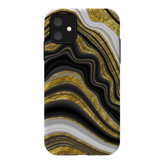 iPhone 11 StrongFit elegant marble golden waves by haroulita