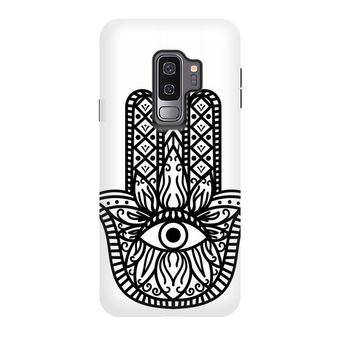 Galaxy S9 plus StrongFit minimal black white hamsa by haroulita