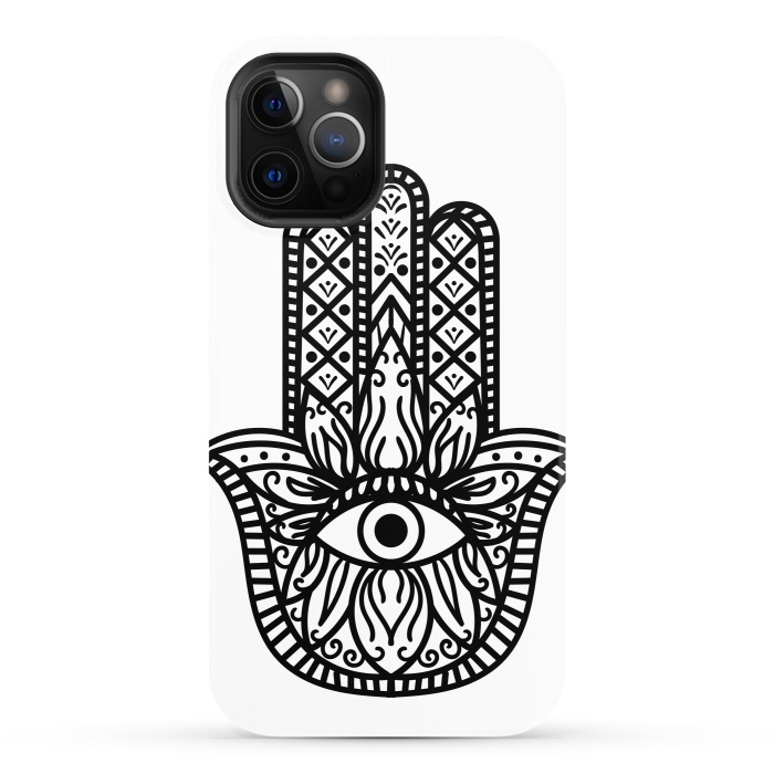 iPhone 12 Pro StrongFit minimal black white hamsa by haroulita