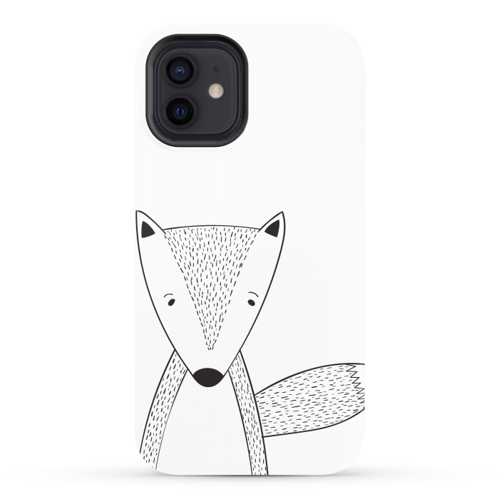 iPhone 12 StrongFit cute black white fox by haroulita