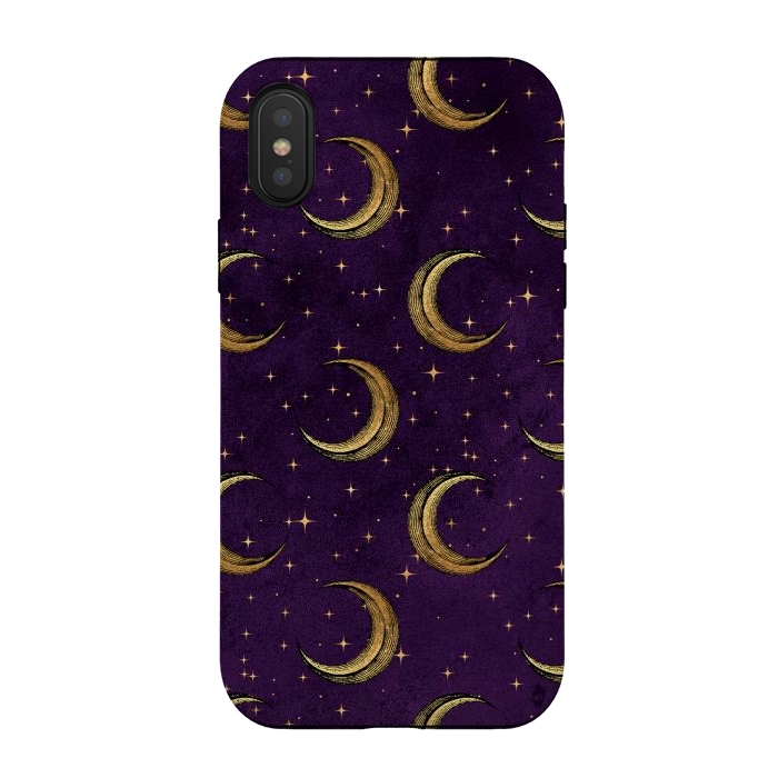 iPhone Xs / X StrongFit gold moon in night sky by haroulita