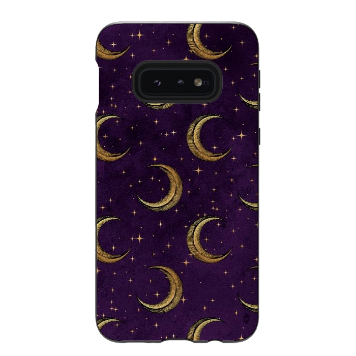 Galaxy S10e StrongFit gold moon in night sky by haroulita