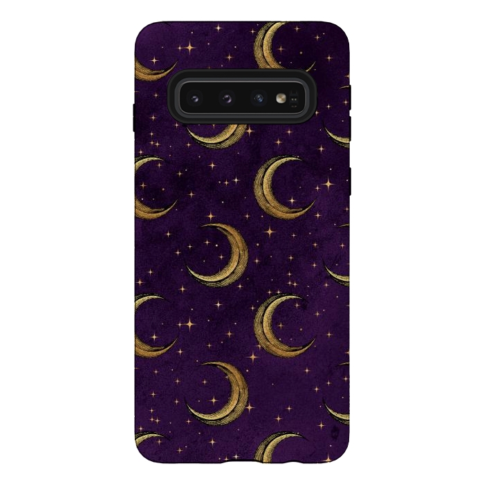 Galaxy S10 StrongFit gold moon in night sky by haroulita