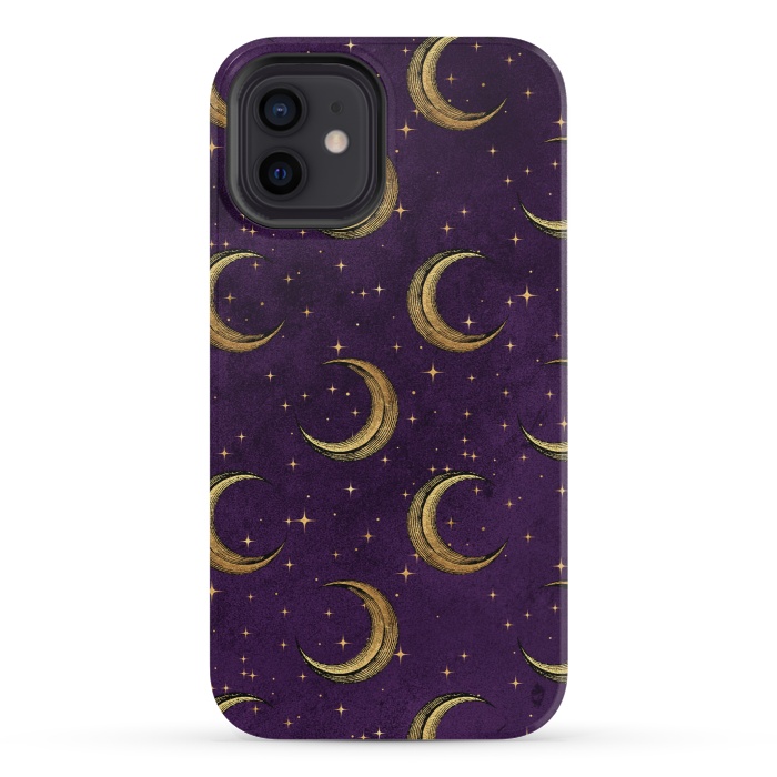 iPhone 12 mini StrongFit gold moon in night sky by haroulita