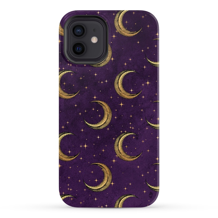 iPhone 12 StrongFit gold moon in night sky by haroulita