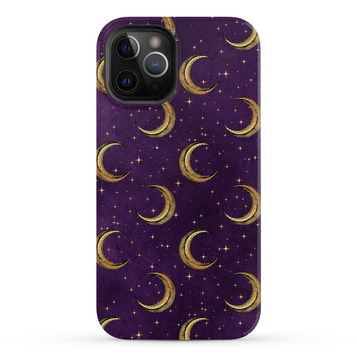 iPhone 12 Pro Max StrongFit gold moon in night sky by haroulita