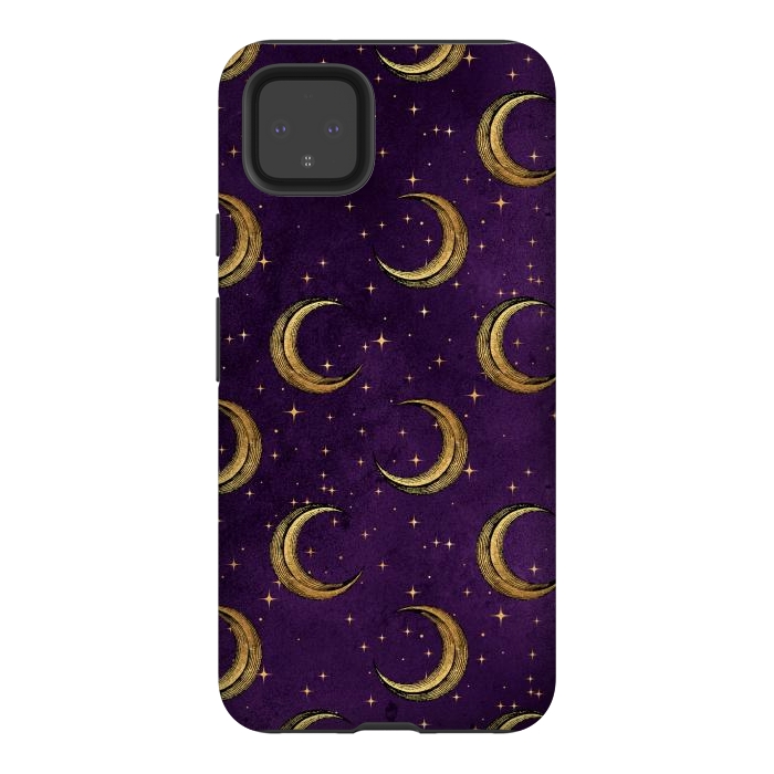 Pixel 4XL StrongFit gold moon in night sky by haroulita