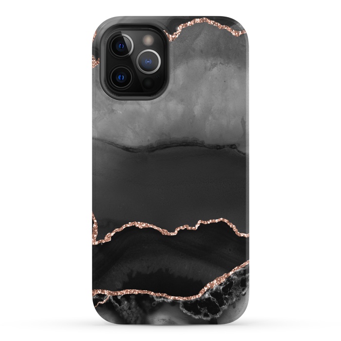 iPhone 12 Pro StrongFit black rosegold agate by haroulita