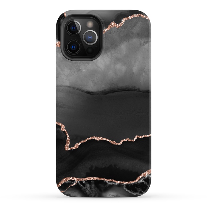 iPhone 12 Pro Max StrongFit black rosegold agate by haroulita