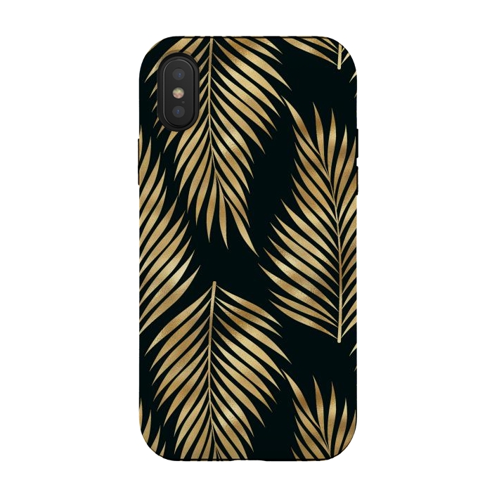 iPhone Xs / X StrongFit black gold fern leaves  by haroulita