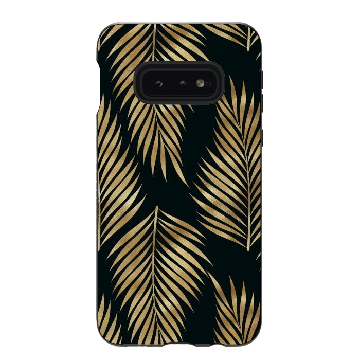 Galaxy S10e StrongFit black gold fern leaves  by haroulita
