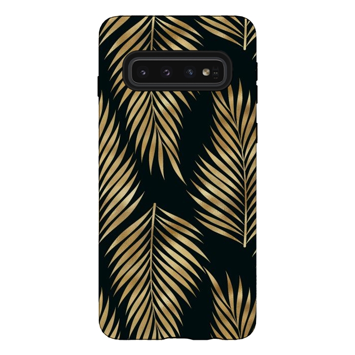 Galaxy S10 StrongFit black gold fern leaves  by haroulita